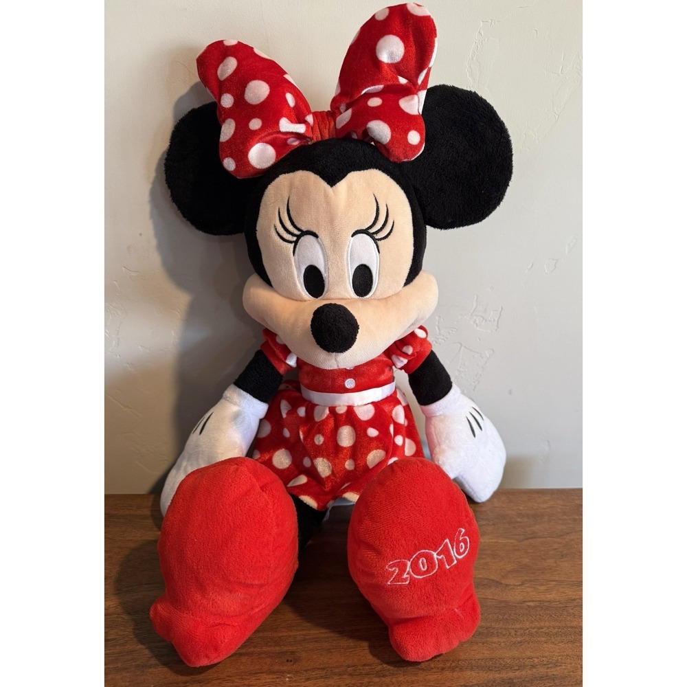 Disney Minnie Mouse Plush 2016 Red & White Polka Dot Dress 20'' Tall